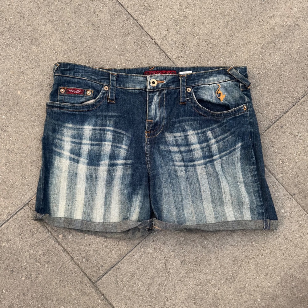 Baby Phat Y2K Denim Shorts Embroidered Logo Dark Wash Size 15